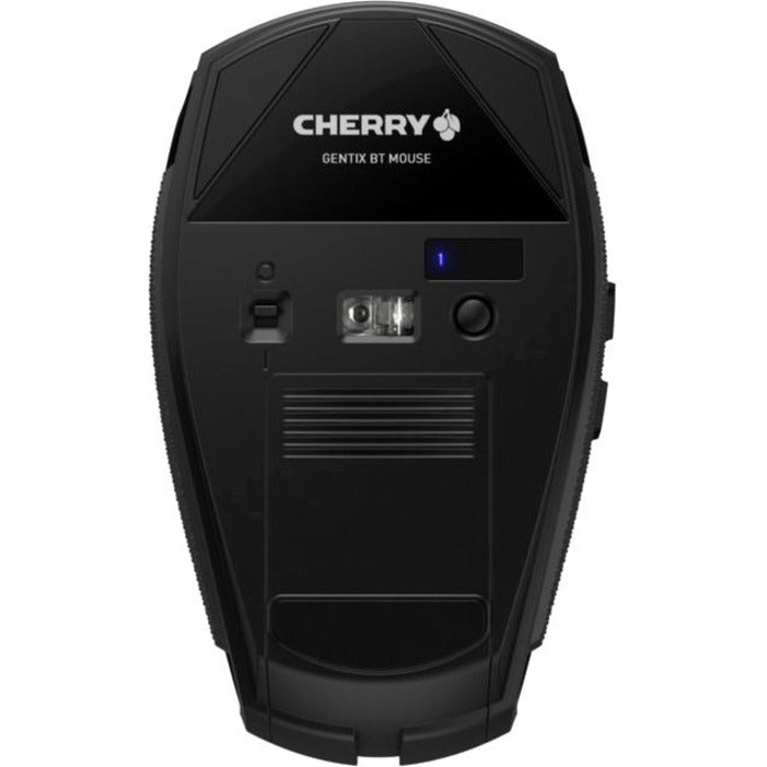 Bottom view of CHERRY GENTIX BT mouse showing optical sensor and control buttons