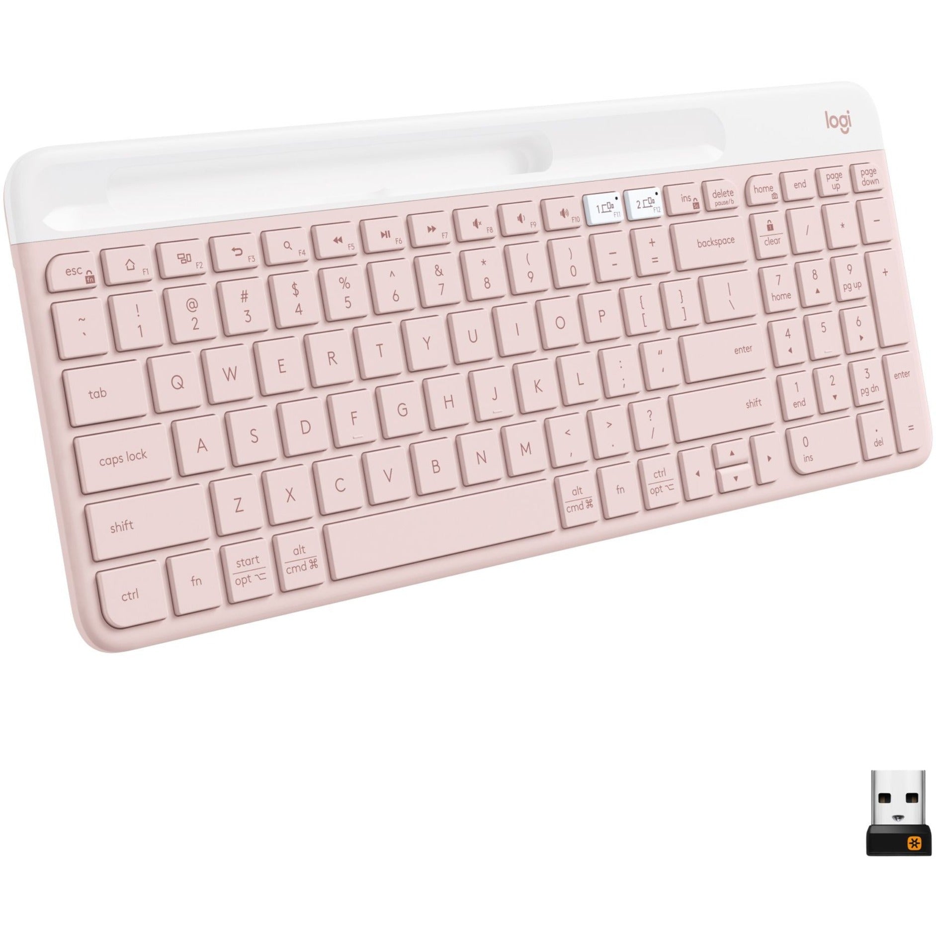 Logitech 920-011477 K585 Slim Multi-Device Wireless Keyboard, Bluetooth/RF, Rose, Multi-host Support, Numeric Keypad, Quiet Keys