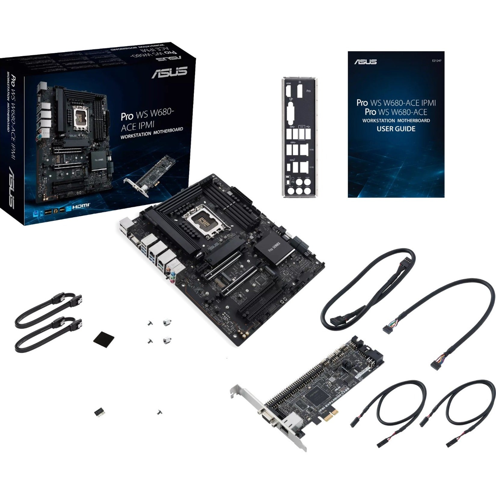 Product package contents of ASUS PRO WS W680-ACE IPMI motherboard including accessories and documentation-alternate-image7