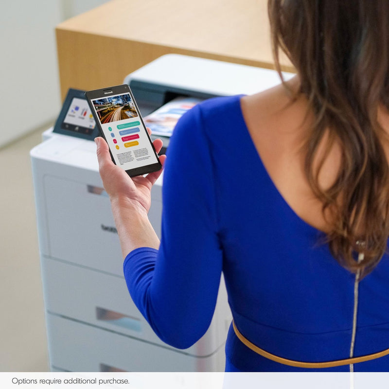 Person using smartphone with Brother printer mobile printing interface