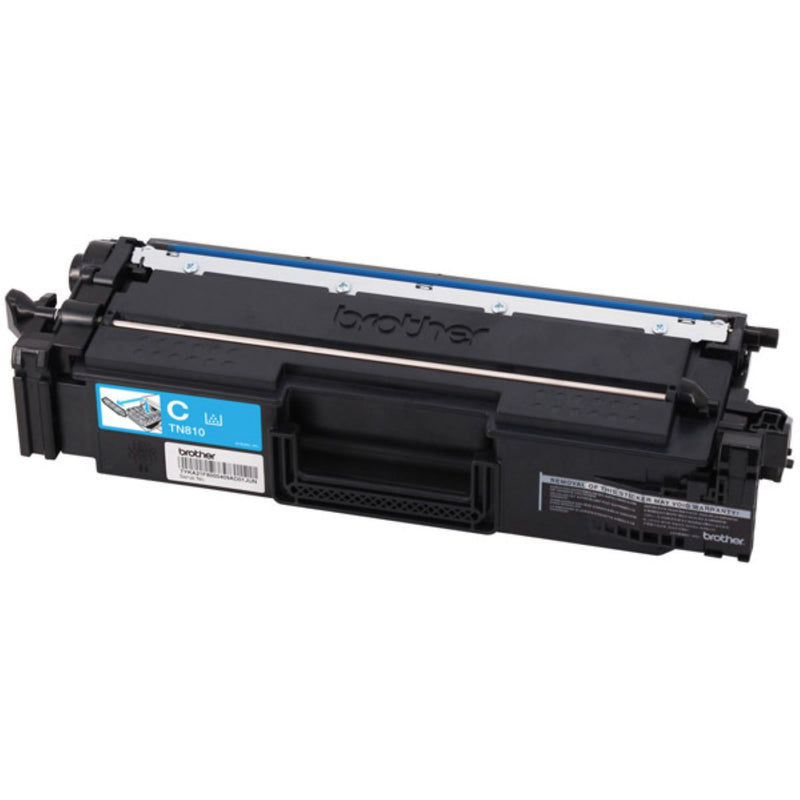 Angled view of Brother TN810C toner cartridge showing installation features