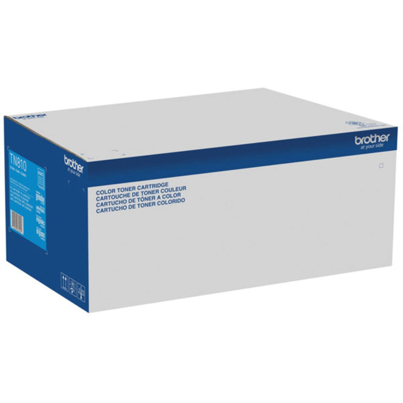 Brother TN810C toner cartridge retail box showing product information and branding