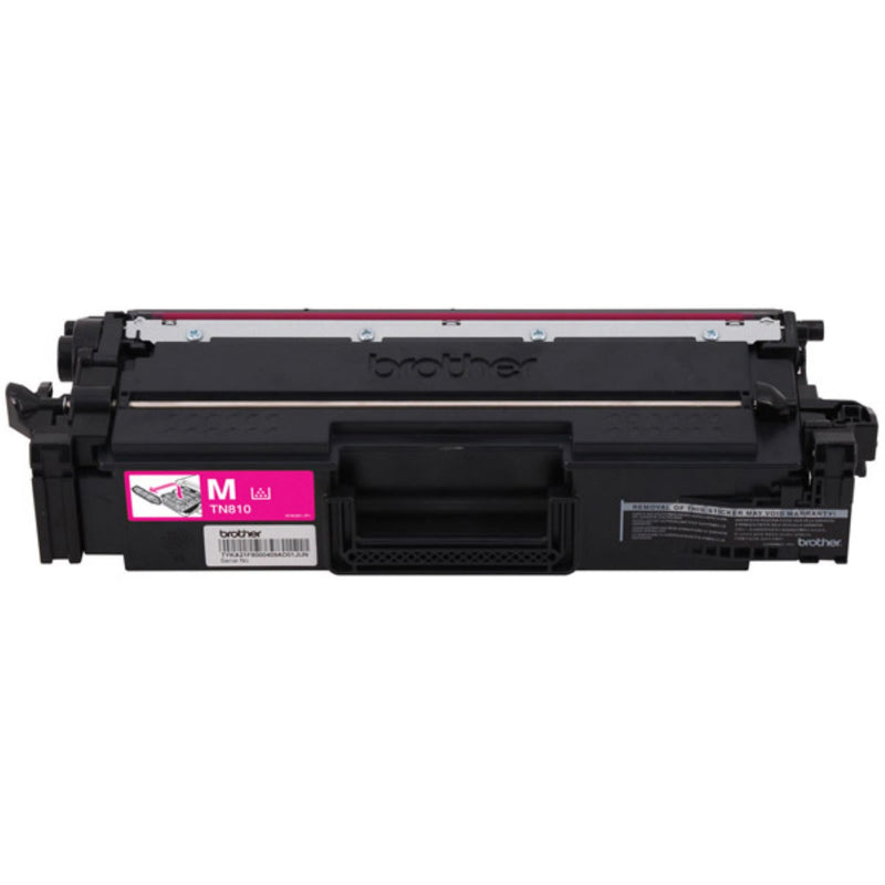 Detailed view of Brother TN810M toner cartridge emphasizing quality features