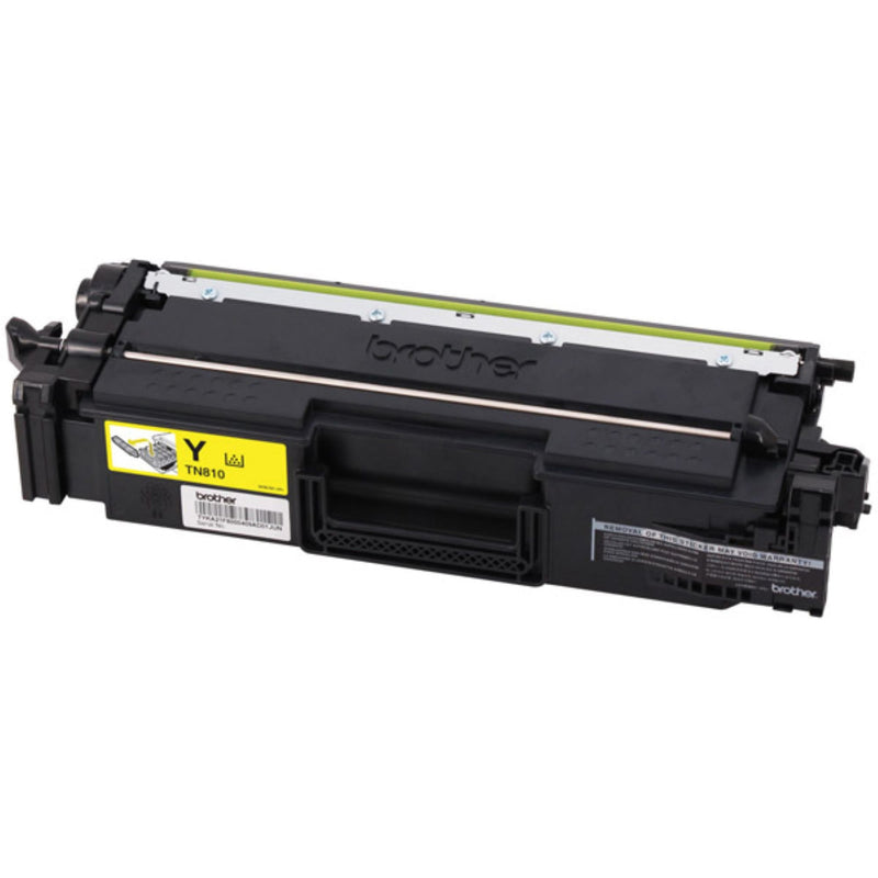 Side view of Brother TN810Y yellow toner cartridge highlighting build quality