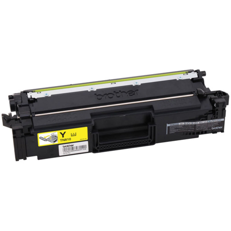 Detailed view of Brother TN810Y yellow toner cartridge showing construction and design features