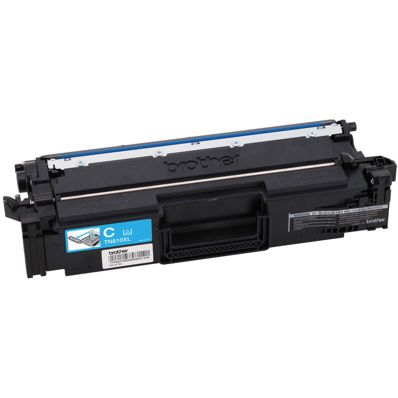 Brother TN810XLC high-yield cyan toner cartridge showing detailed product design and labeling