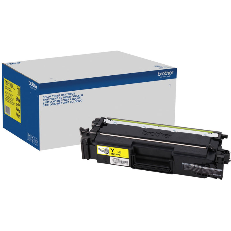 Brother TN810XLY high-yield yellow toner cartridge with retail packaging