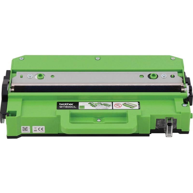 Front view of Brother WT800CL waste toner unit showing handle and installation instructions