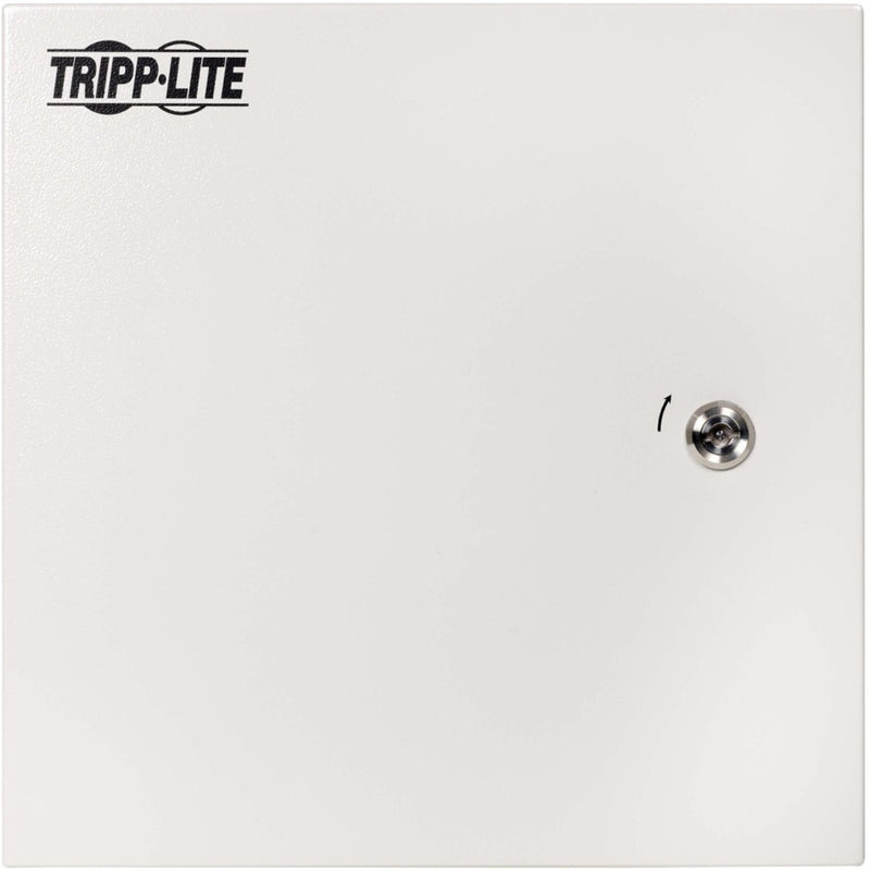 Front view of Tripp Lite SRIN4141410 industrial enclosure showing white surface and logo