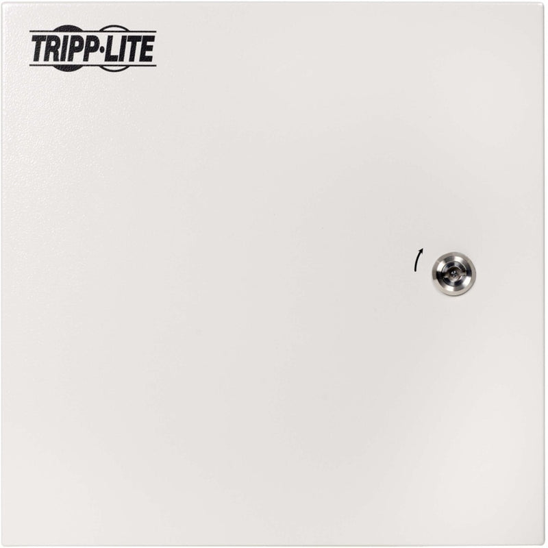 Front view of Tripp Lite SRIN414146 white industrial enclosure with key lock