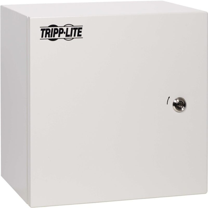 Angled view of Tripp Lite industrial enclosure showing corner mounting design