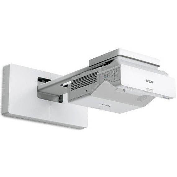 Angular view of wall-mounted Epson PowerLite 770F showing professional installation