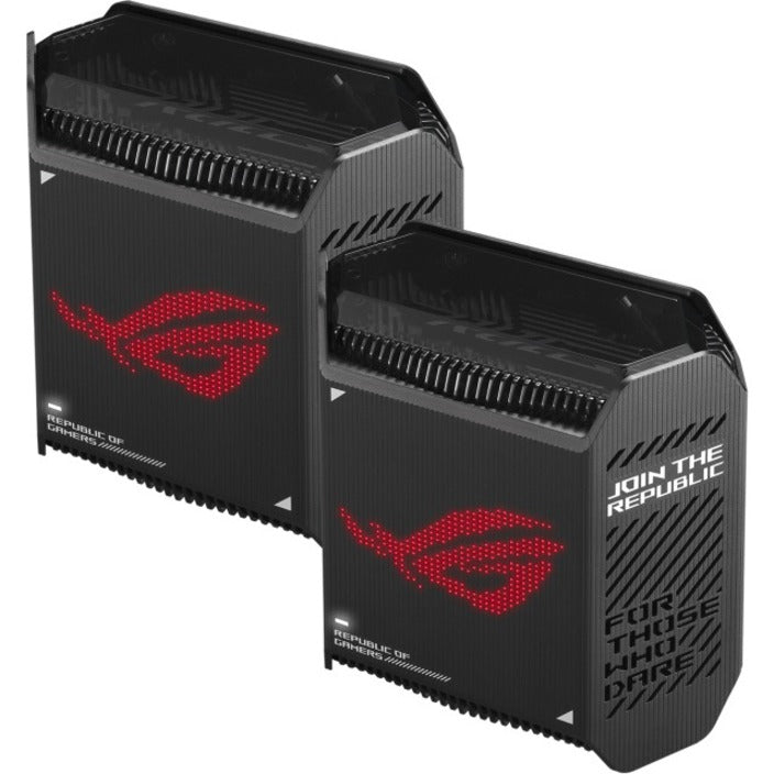 Two synchronized ASUS ROG GT6 routers with matching red LED displays-alternate-image7