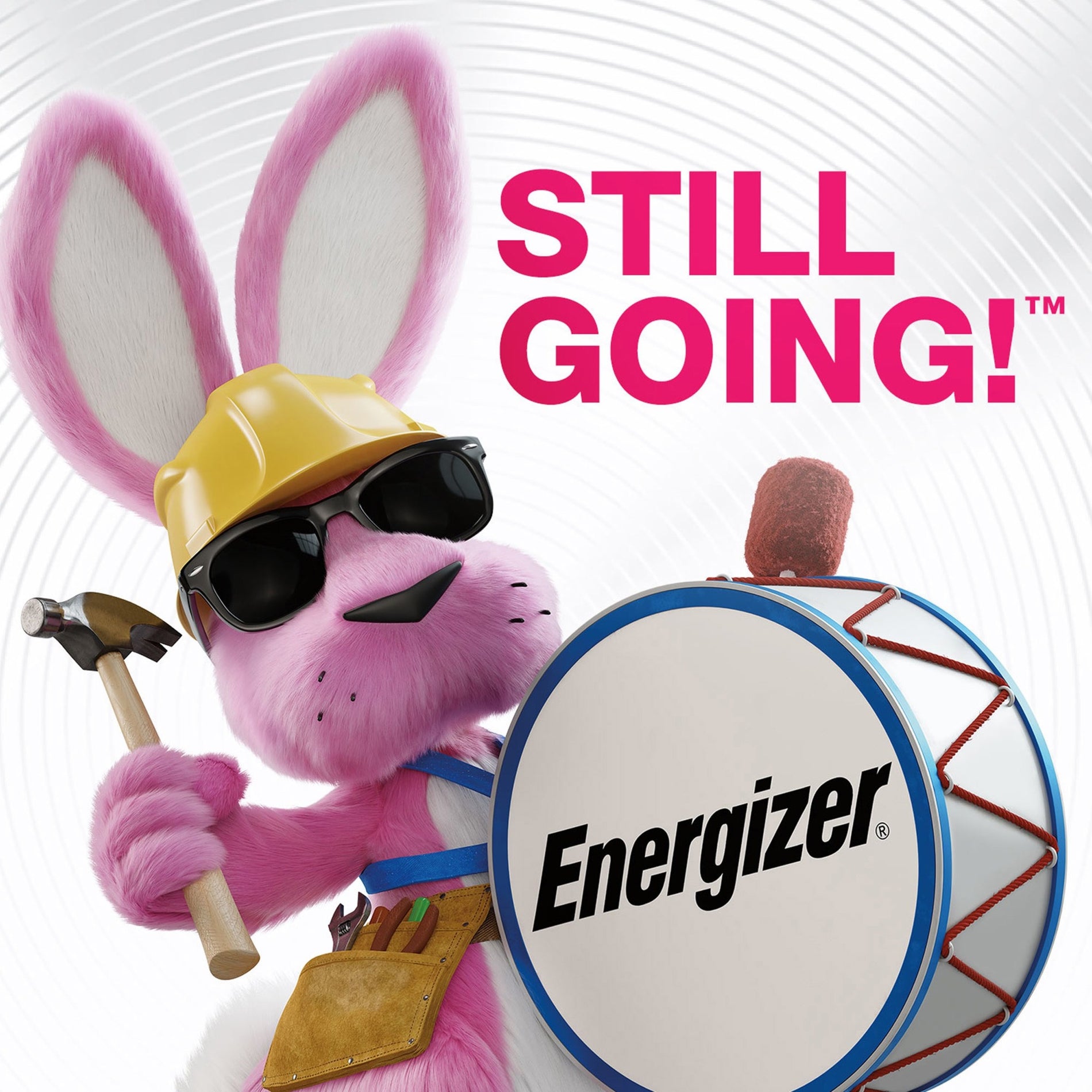 Energizer bunny mascot with drum displaying brand logo-alternate-image9