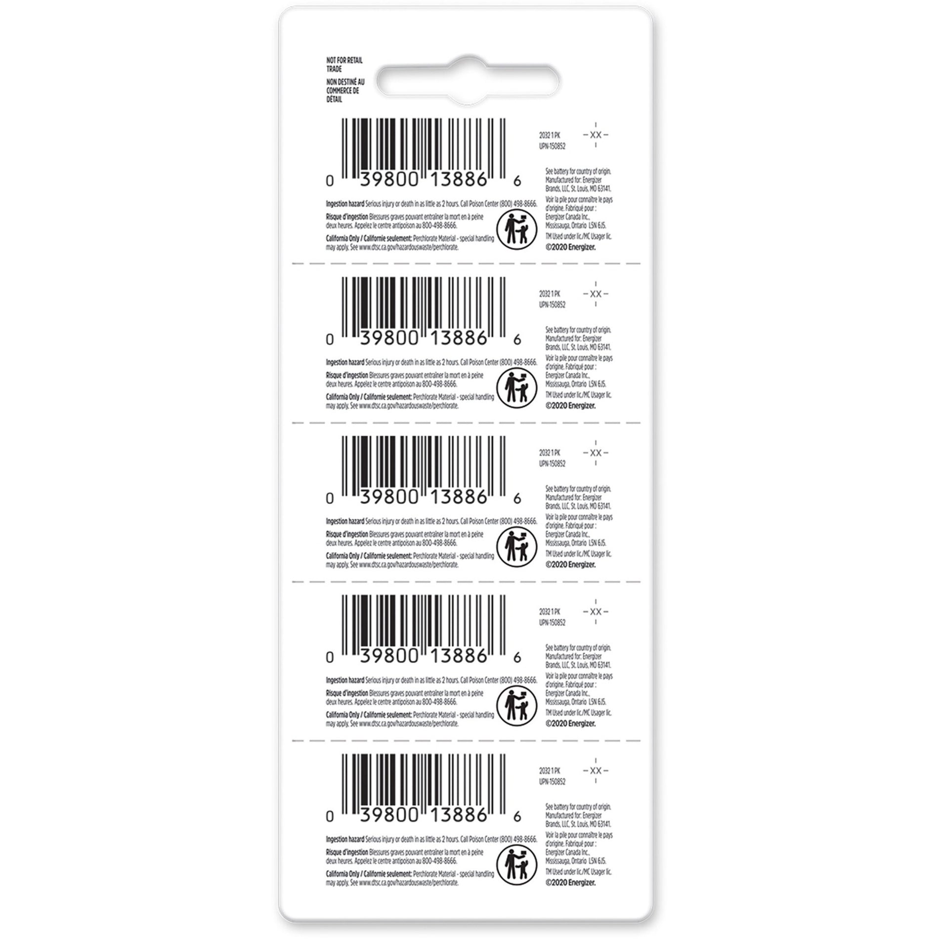 Back of Energizer CR2032 battery package showing barcodes and safety information-alternate-image2