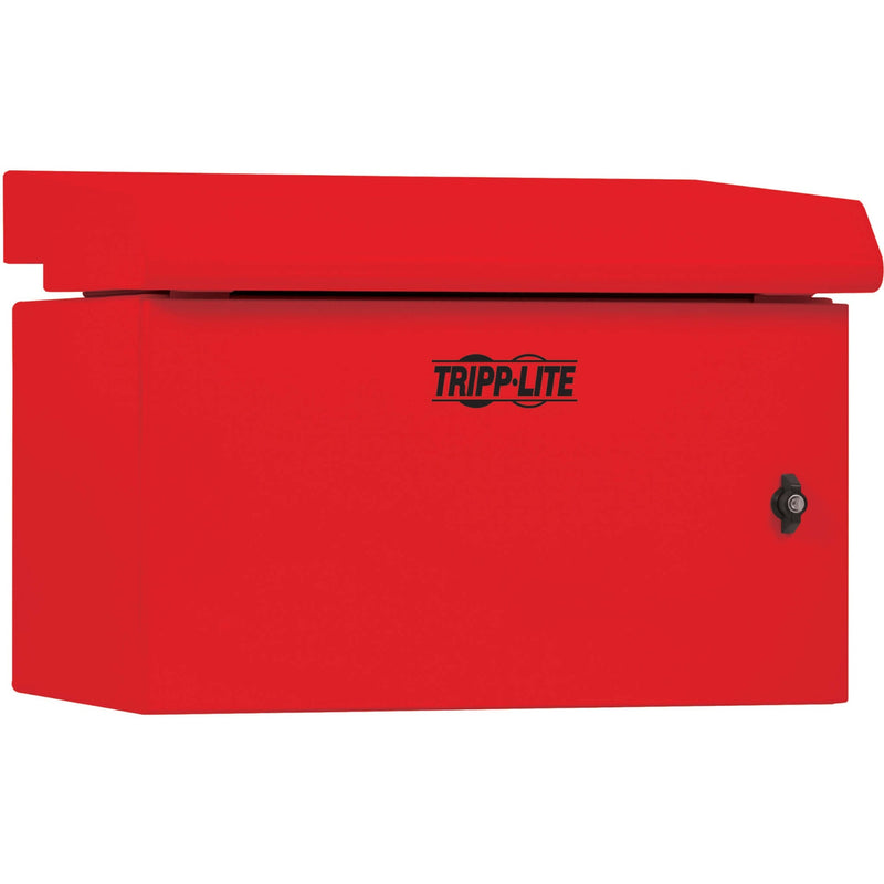 Front view of Tripp Lite SRN3RR6U red wall-mount rack enclosure with keyed security lock