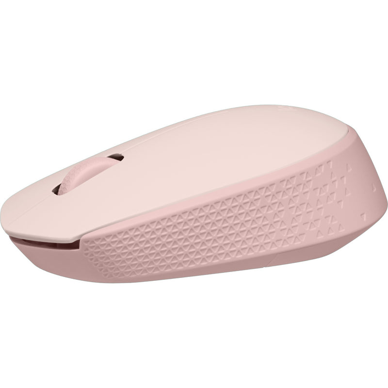 Angled side view of rose gold M170 mouse showing ergonomic design