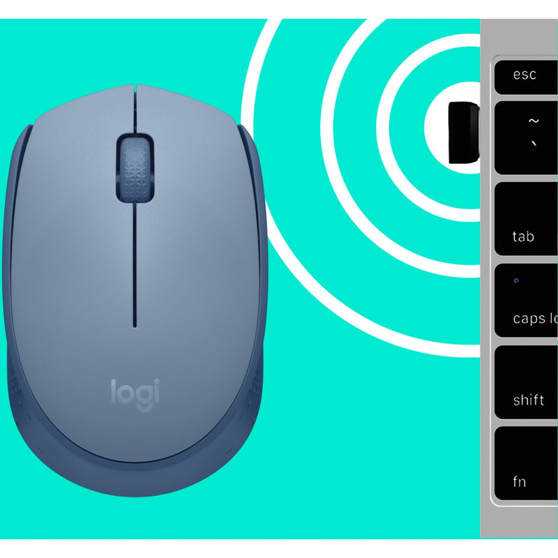 Logitech M170 mouse with wireless connectivity visualization and USB receiver