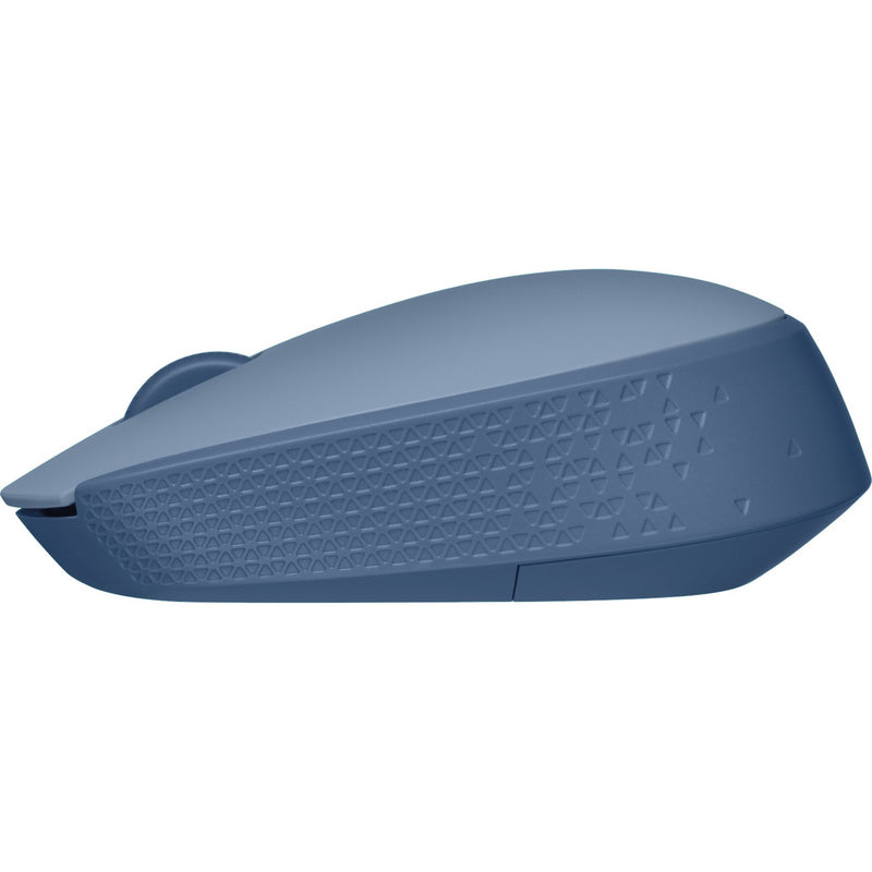 Side view of Logitech M170 mouse showing ergonomic profile and textured grip pattern