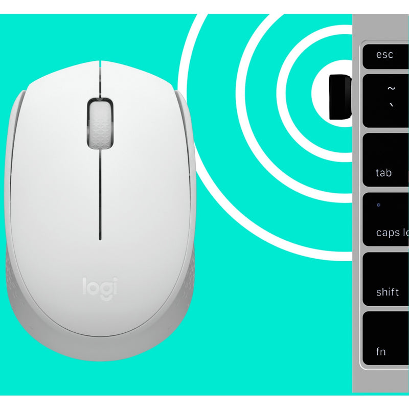 Logitech M170 wireless mouse with graphic representation of wireless connectivity range