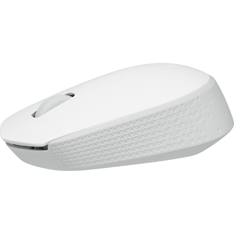 Angled view of Logitech M170 wireless mouse highlighting its streamlined design