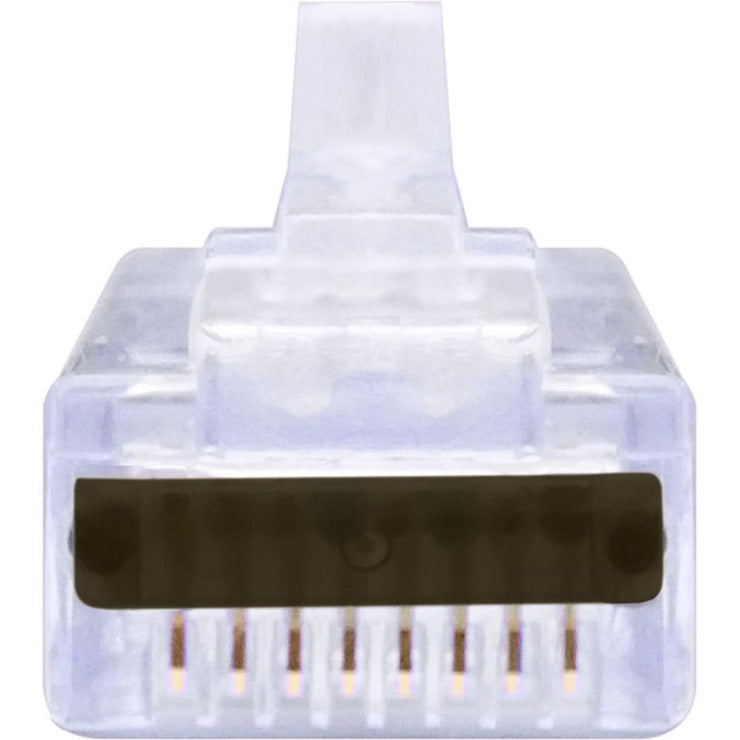 Front view of Simply45 RJ45 connector showing gold-plated contacts and pass-through design