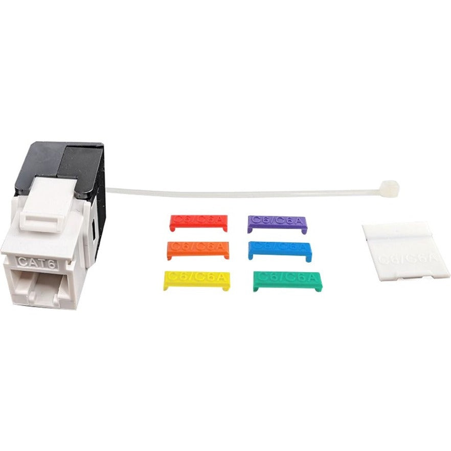 SIMPLY45 keystone jack components including dust cover, zip tie, and colored identification bars laid out-alternate-image2