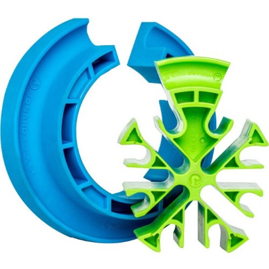 Disassembled view of Cable Comb showing blue collar and green inner hub