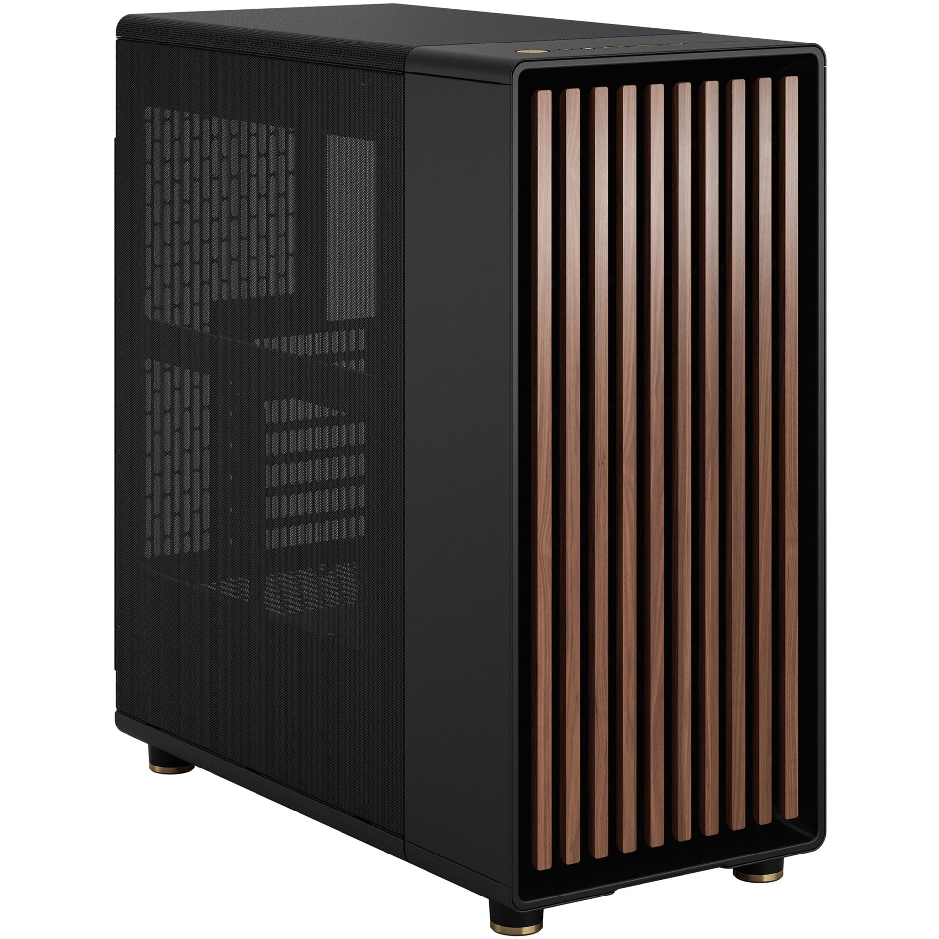 Side view of Fractal Design North case featuring walnut slats and black frame-alternate-image1