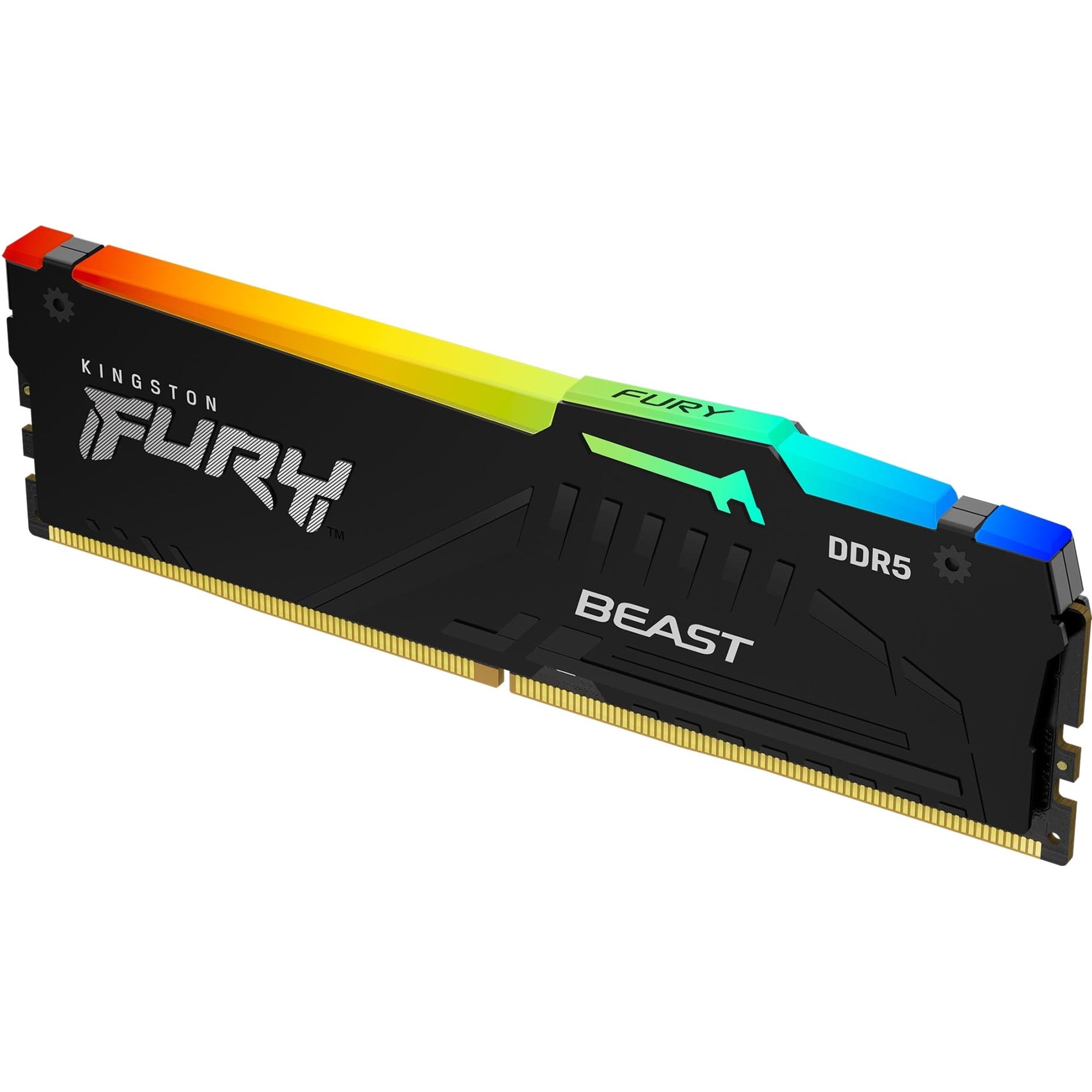 Side view of Kingston FURY Beast DDR5 RAM showing RGB lighting strip and geometric heatsink design-alternate-image2