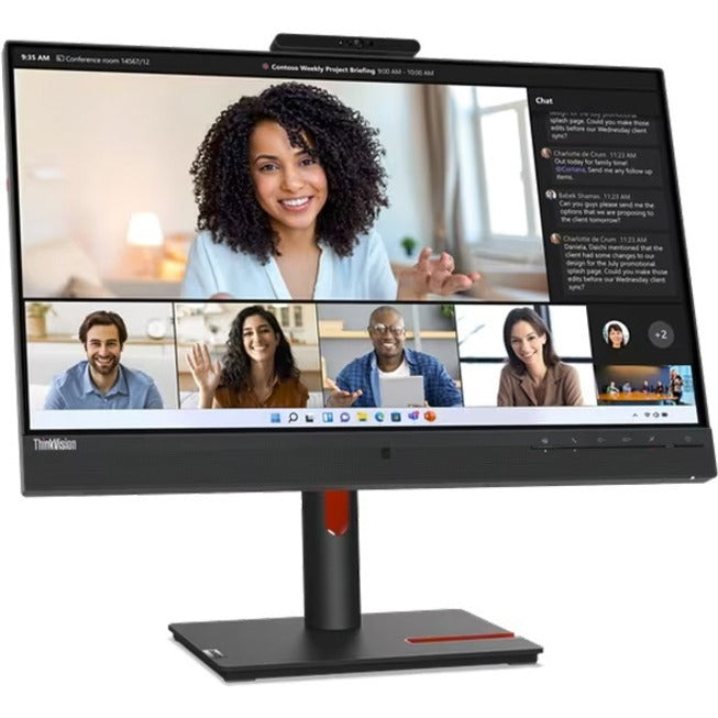 Front view of Lenovo ThinkVision T24mv-30 monitor showing video conference interface