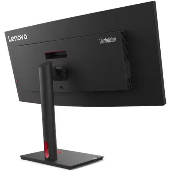 Rear angle view of Lenovo ThinkVision T34w-30 showing ports and cable management