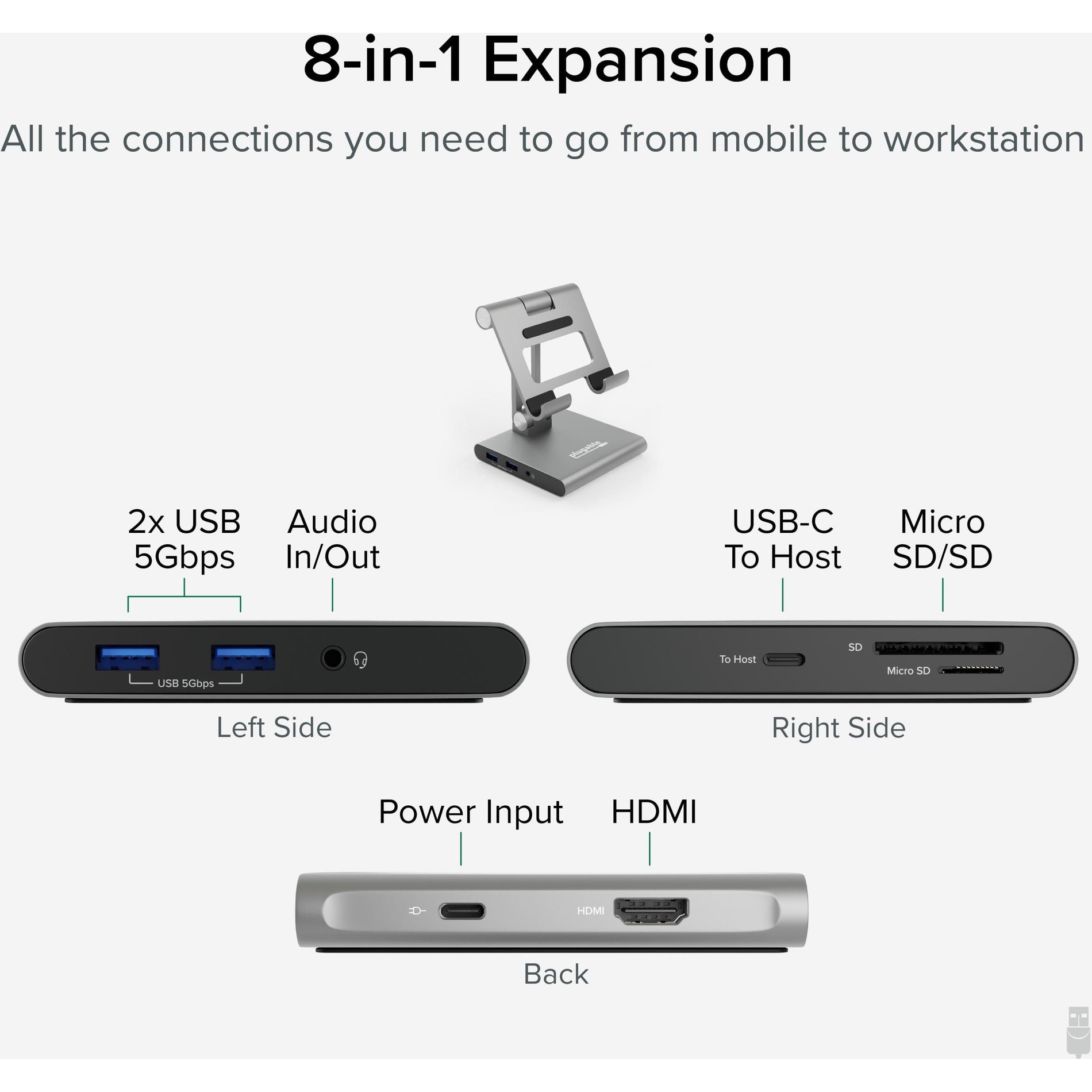 Docking Station Plugable UDS-7IN1 Stand per Notebook/Tablet/Smartphone USB Type-C