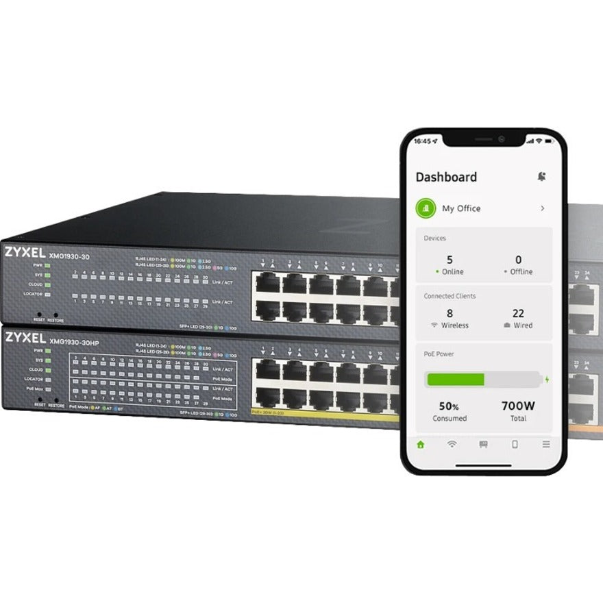 ZYXEL switches with mobile app showing network management dashboard-alternate-image5