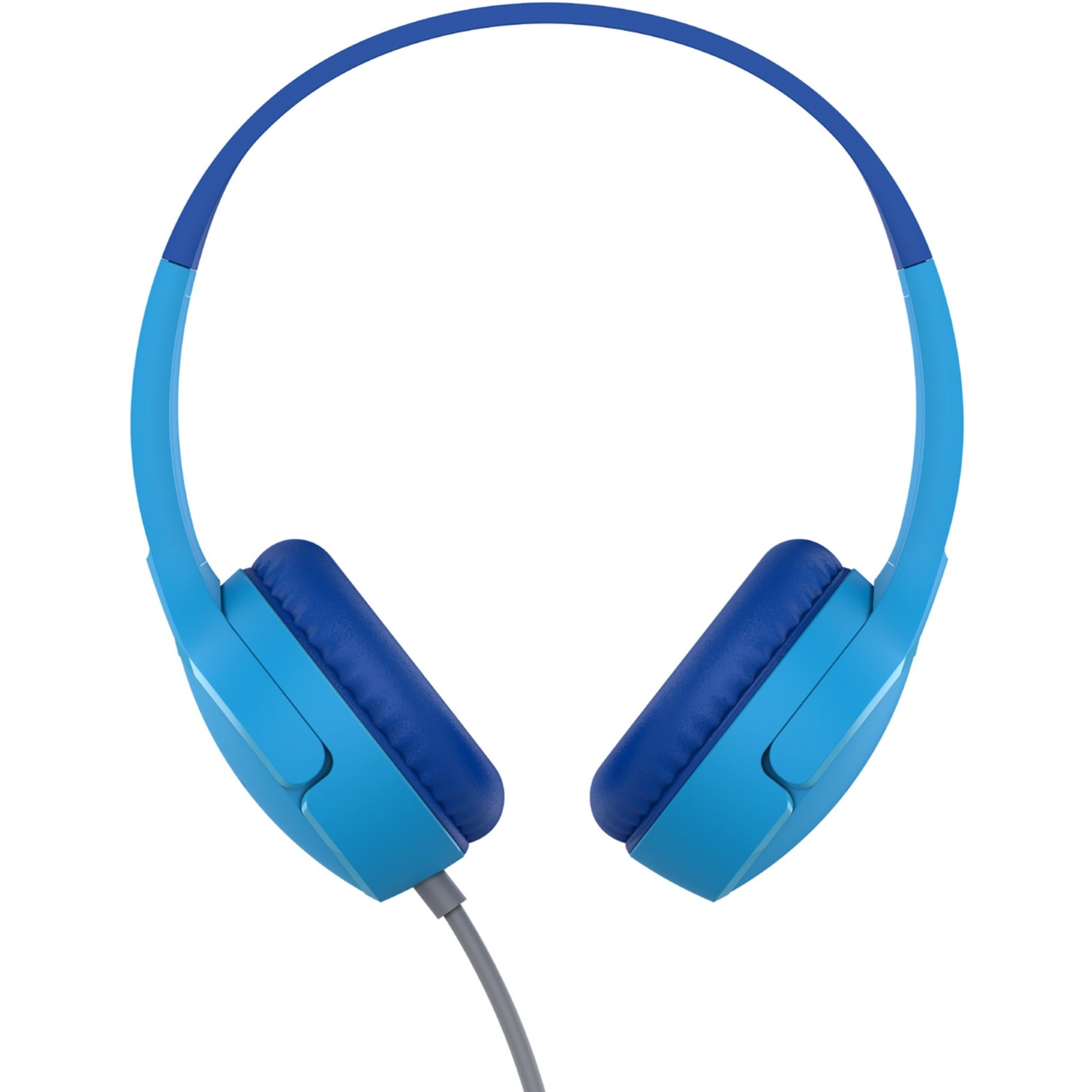 Front view of blue Belkin kids headphones showing adjustable headband and cushioned ear cups-alternate-image2