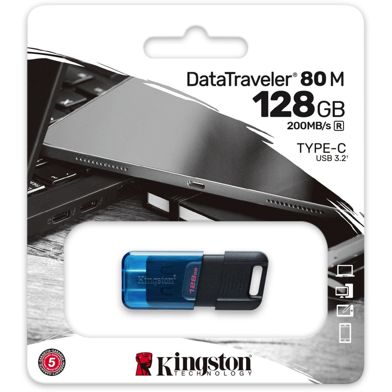 Retail packaging of Kingston DataTraveler 80 M showing features and specifications