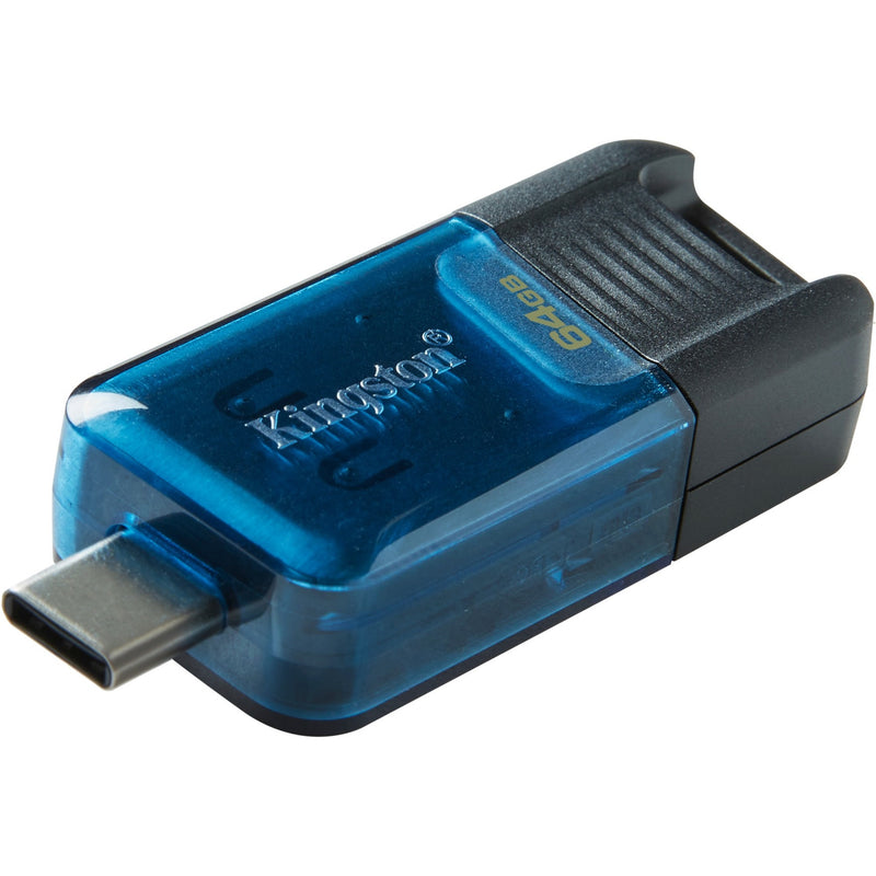 Close-up of Kingston DataTraveler 80 M USB-C connector and Kingston branding