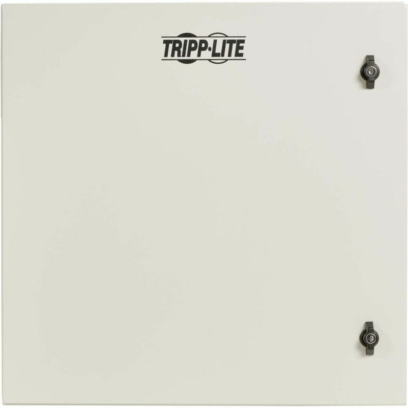 Close-up view of Tripp Lite enclosure's dual-point locking system and door design