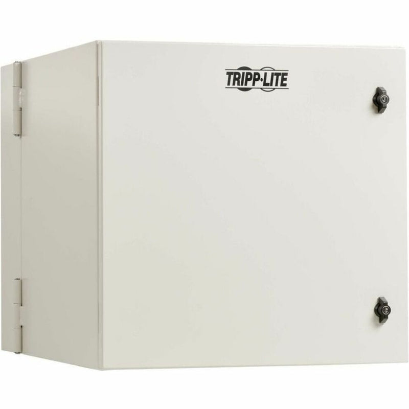 Front view of Tripp Lite SRN4G12USDP wall-mount enclosure showing secure locking system and robust steel construction