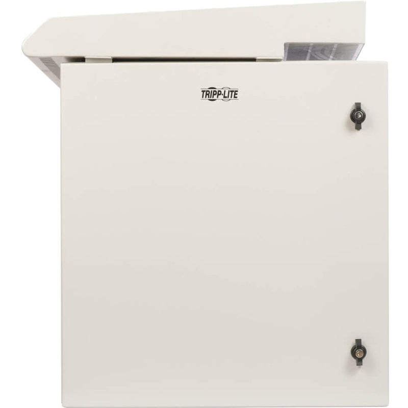 Front view of Tripp Lite SRN3RG12UHD wall-mount rack enclosure showing secure locking door and ventilated top panel