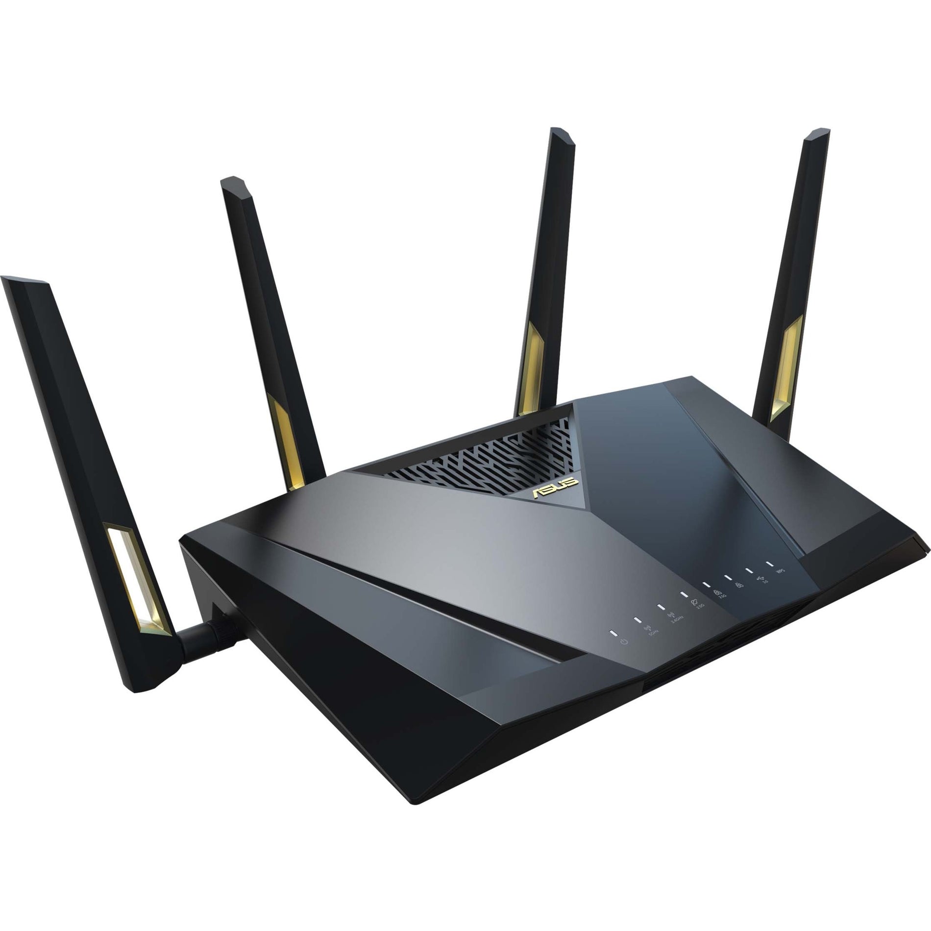 Angled view of ASUS RT-AX88U PRO router showing ventilation system and antenna placement-alternate-image3