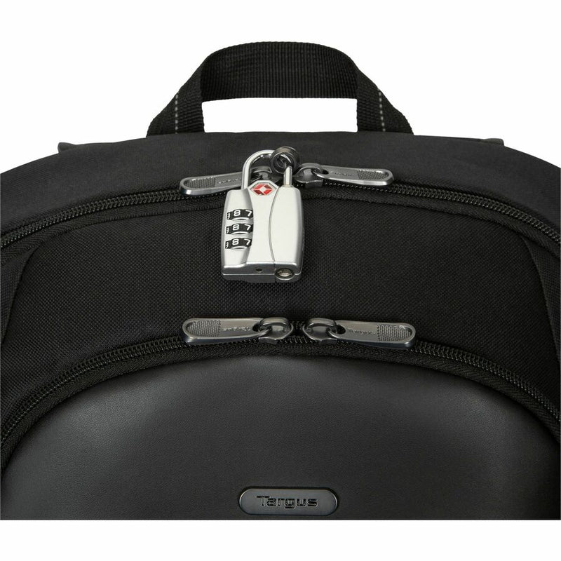 Close-up of Targus Classic Notebook Backpack security features