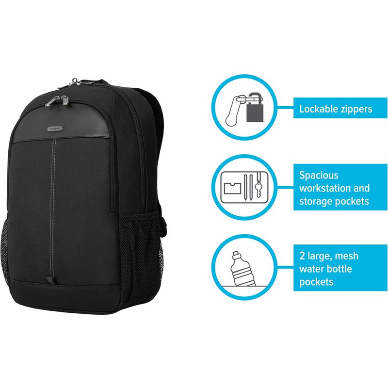 Feature diagram of Targus Classic Notebook Backpack with callouts