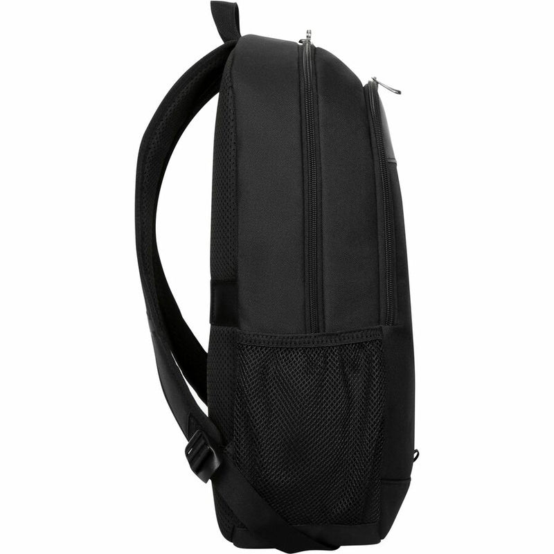 Side profile of Targus Classic Notebook Backpack showing mesh pocket