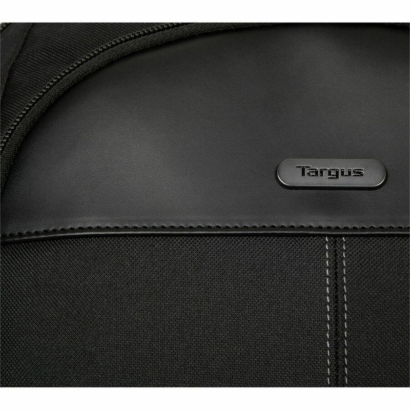 Detail shot of Targus Classic Notebook Backpack material and branding