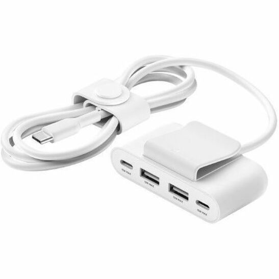 Belkin 4-port USB hub in white with integrated cable management and cord wrap-alternate-image1