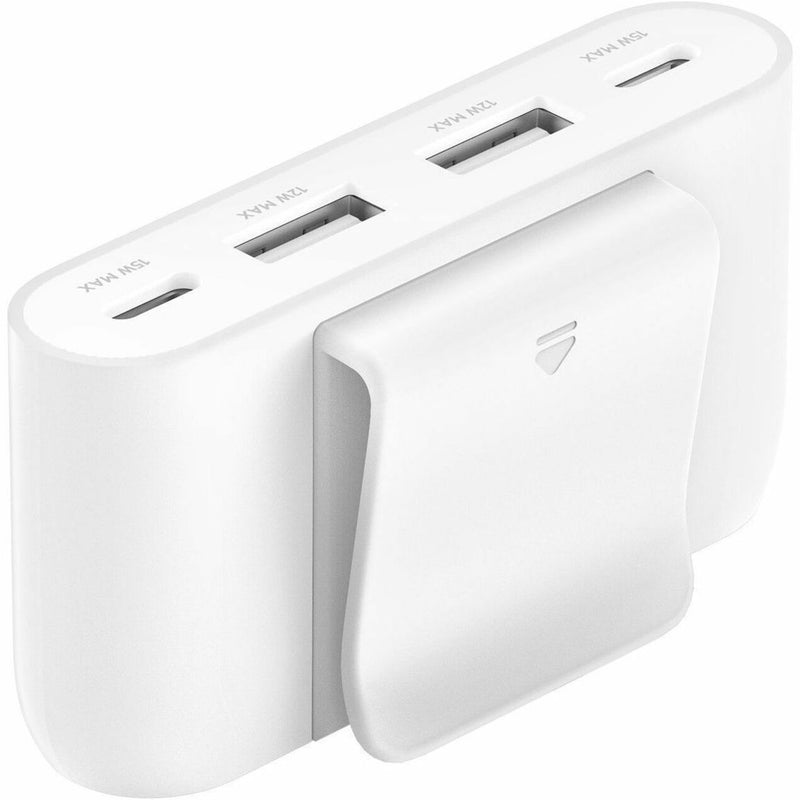 Side view of Belkin USB hub showing detachable mounting clip and port layout