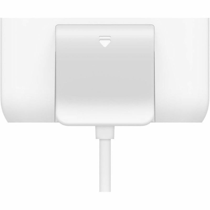 Top view of Belkin USB hub showing clean white design and mounting system