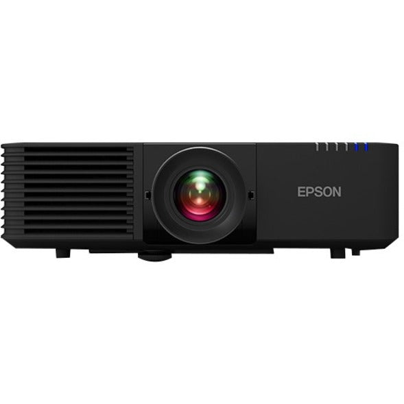 Side view of Epson L775U projector highlighting lens assembly and cooling vents