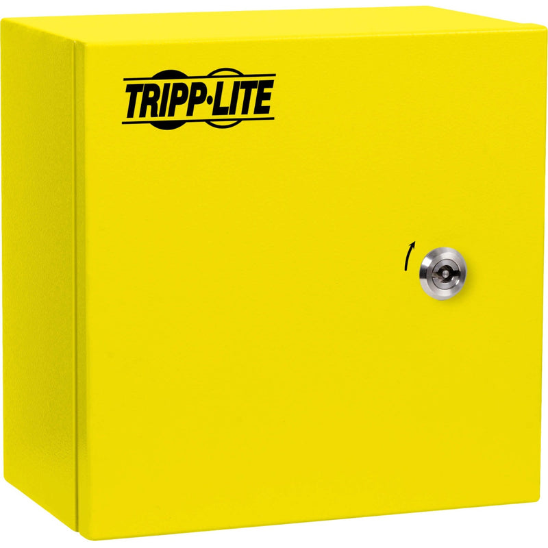 Tripp Lite SmartRack yellow industrial enclosure with key lock front view